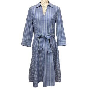 Tommy Hilfiger Pullover Shirt Dress Size 10 Blue Stripe Cotton Belted Tiny Flaw
